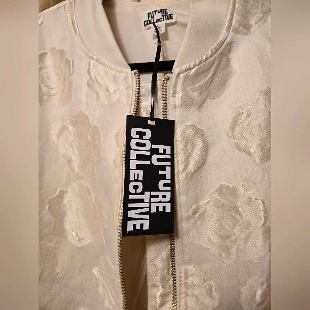 Women's Brocade Relaxed Bomber Jacket - Future Collective Cream Floral Large